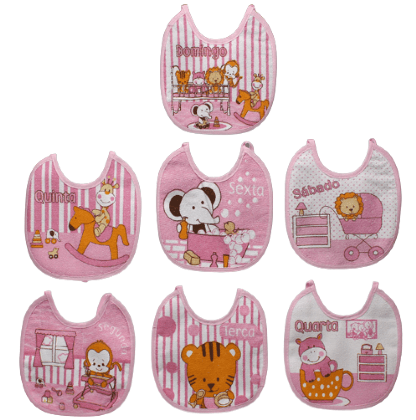 BABADOR SEMANINHA FELPUDO E PLÁSTIFICADO ESTAMPADO - 20X19cm - 7 UNIDADES # 09320 - PAPI