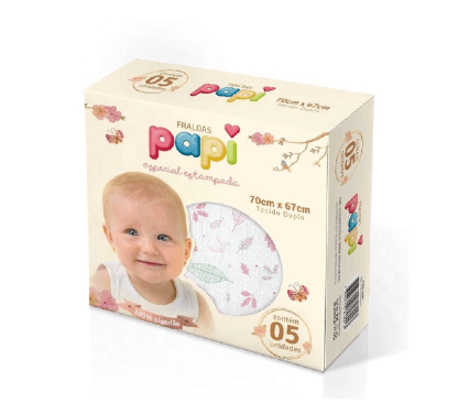 FRALDA PAPI ESPECIAL ESTAMPADA COM BAINHA - 5 UNIDADES # 05240 - PAPI