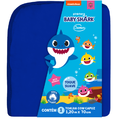TOALHA COM CAPUZ BABY SHARK AZUL # 644203 - CREMER
