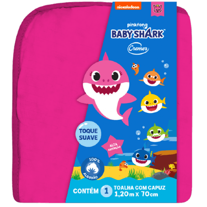 TOALHA COM CAPUZ BABY SHARK ROSA # 644210 - CREMER