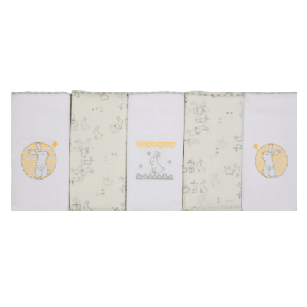FRALDA BORDADA E ESTAMPADA - 70X68 - PAPI COMPOSÊ - FAMÍLIA COELHO - 5 UNIDADES #35081615 - PAPI