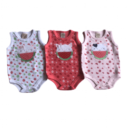 KIT BODY REGATA BORDADO - 3 UNIDADES - FEMININO - TAMANHO RN AO G # 3780N - KORTE REKORTE