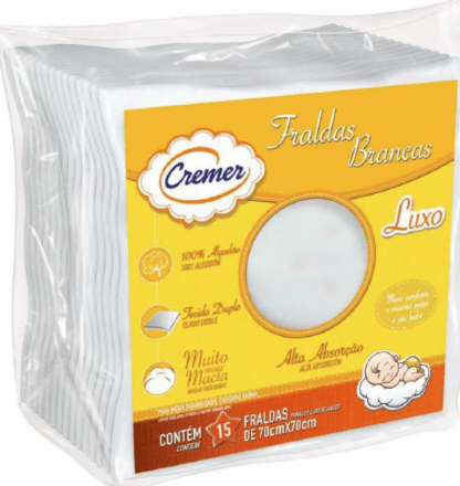 FRALDA LUXO BRANCA - 15 UNIDADES # 664263 - CREMER
