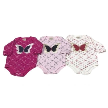 BODY SUEDINE MANGA LONGA - BORDADO - FEMININO - TAMANHO  RN AO G # 3872 - KORTE REKORTE