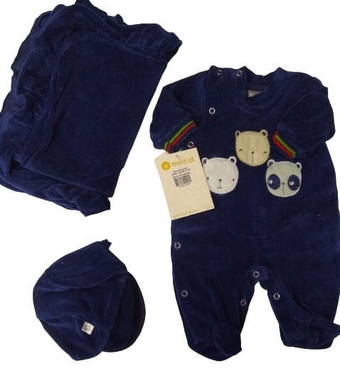 SAIDA MATERNIDADE PLUSH LISO - MASCULINO - TAMANHO RN - COM 3 PEÇAS # 5130/5207 - FEROZ BABY