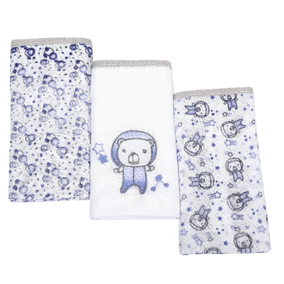 FRALDA ESTAMPADA BORDADA COM BAINHA 70X68 CM - 3 UNIDADES # 311518 - MINASREY