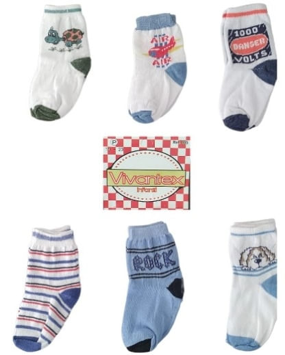 KIT MEIA INFANTIL - 6 PARES - TAMANHO P AO G # 005 - VIVANT
