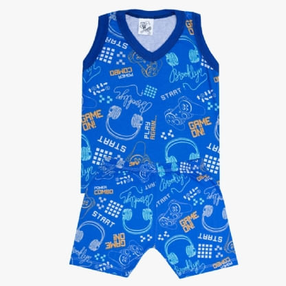 PIJAMA REGATA MASCULINO GOLA V ESTAMPADO + SHORTS - TAMANHO 4 AO 8 # 201169 - MAFESSONI