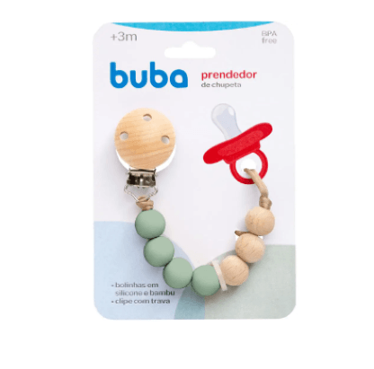 PRENDEDOR DE CHUPETA SILICONE E BAMBU # 15647 - BUBA
