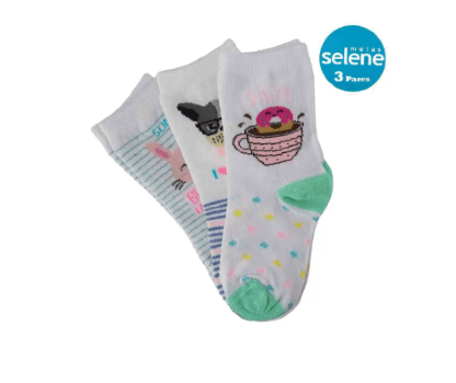 KIT MEIA INFANTIL - MENINA - 3 PARES - TAMANHO 25 A 28 # 2451.002 - SELENE