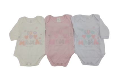 KIT BODY MANGA LONGA - EU AMO A MAMÃE - 3 UNIDADES - TAMANHO RN AO G # PE6873K - BICHO MOLHADO