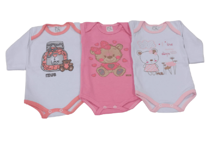 KIT BODY MANGA LONGA - 3 UNIDADES - TAMANHO RN AO G # 2813 - MUB