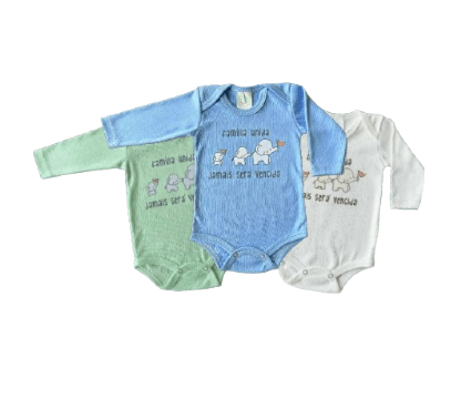 KIT BODY MANGA LONGA CANELADO - 3 UNIDADES - TAMANHO RN AO G # 0113 - BAA BAA