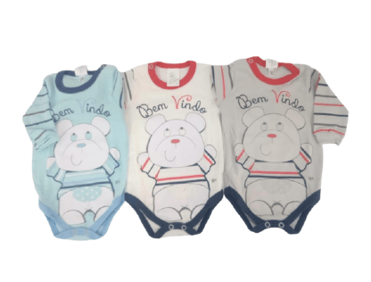 KIT BODY MANGA LONGA SUEDINE - 3 UNIDADES - TAMANHO RN AO G # 8084BK - BICHO MOLHADO