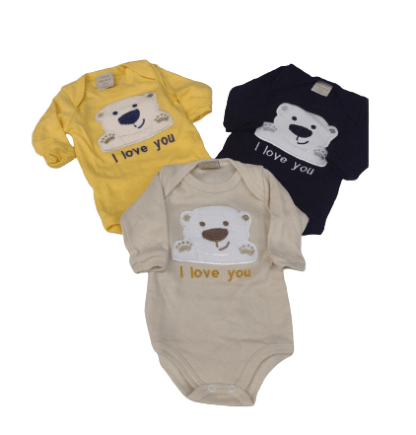 KIT BODY MANGA LONGA - 3 UNIDADES - TAMANHO RN AO G # 4106N - KORTE REKORTE