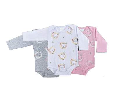 KIT BODY MANGA LONGA CANELADO - 3 UNIDADES  - TAMANHO RN AO G # 0101 - BAA BAA