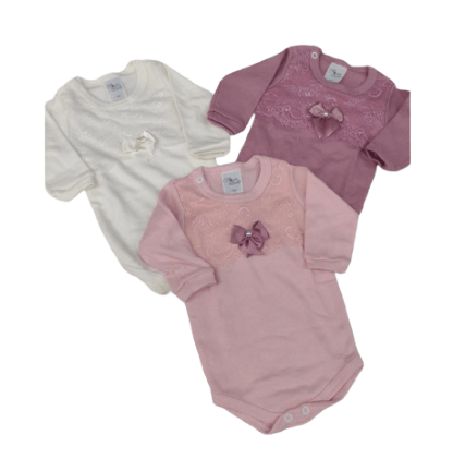 KIT BODY MANGA LONGA - 3 UNIDADES - TAMANHO RN AO G # 40.008 - ROSA BEBÊ