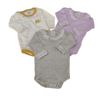 KIT BODY MANGA LONGA - 3 UNIDADES - TAMANHO RN AO G # 10.014 - AZUL BEBÊ