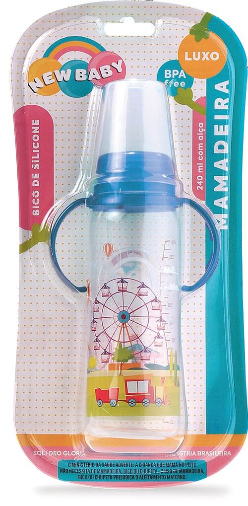 MAMADEIRA LUXO COM ALÇA - 240ML - BICO ASSIMETRICO # 1216 - NEW BABY