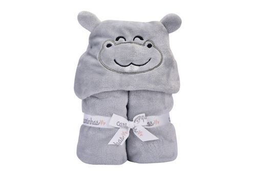 COBERTOR FLANNEL COM CAPUZ BORDADO - 110XM X 90CM - HIPPO # 500301 - MINASREY
