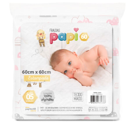 FRALDA ESTAMPADA  60CM X 60CM - 5 UNIDADES # 1507 - PAPI
