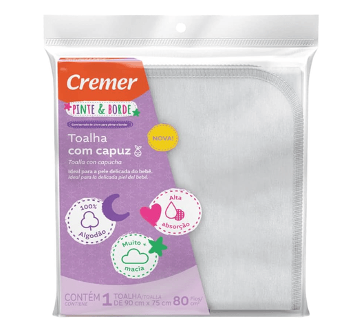 TOALHA COM CAPUZ PINTE E BORDE # 645354  - CREMER