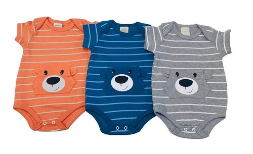 KIT BODY MANGA CURTA - MASCULINO - 3 UNIDADES - TAMANHO RN AO G # 4358N - KORTE REKORTE