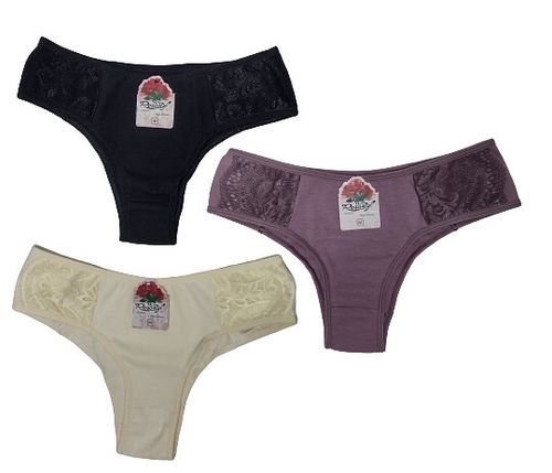 KIT TANGA COTON LATERAL COM RENDA - 3 UNIDADES - TAMANHO P AO G # 840 - ROSASTYL