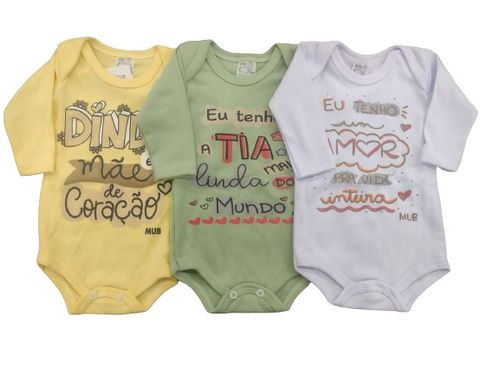 KIT BODY MANGA LONGA - DINDA MÃE - 3 UNIDADES - TAMANHO RN AO G # 2009 - MUB