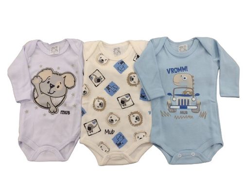 KIT BODY MANGA LONGA - MASCULINO - 3 UNIDADES - TAMANHO RN AO G # 2038 - MUB