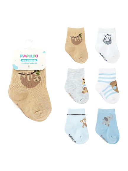 KIT MEIA COLORIDA - MASCULINO - 6 PARES - TAMANHO 00 A 15 # 00357 - PIMPOLHO