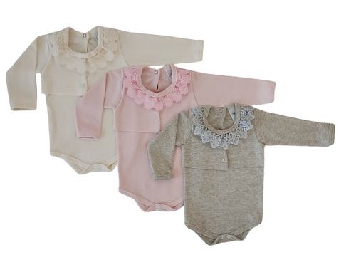 KIT BODY MANGA LONGA - 3 UNIDADES - TAMANHO RN AO G # 40.075 - ROSA BEBÊ
