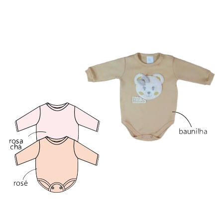 KIT BODY MANGA LONGA - 3 UNIDADES - TAMANHO RN AO G # 8733K - BICHO MOLHADO