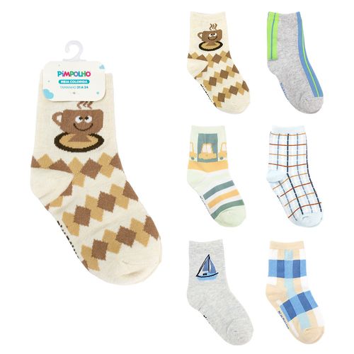 KIT MEIA COLORIDA - 6 PARES -MASCULINO - TAMANHO 31 AO 34 #00168 -PIMPOLHO PRODUTOS INFANTIS LTDA