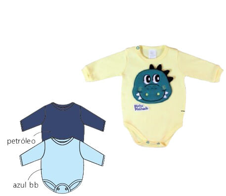 KIT BODY MANGA LONGA - 3 UNIDADES - TAMANHO RN AO G #8741K - BICHO MOLHADO( NOITE DE SONHOS)