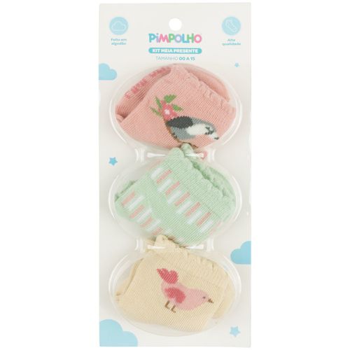 KIT MEIA PRESENTE - FEMININO  - 3 PARES -TAMANHO 00 A 15 # 0300637 - PIMPOLHO