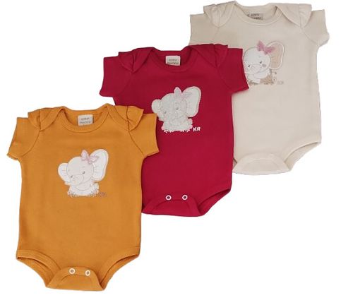 KIT BODY  MANGA CURTA - FEMININO - 3 UNIDADES - TAMANHO RN AO G # 4538N - KORTE REKORTE