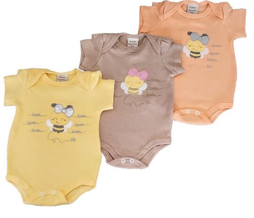 KIT BODY  MANGA CURTA - FEMININO - 3 UNIDADES - TAMANHO RN AO G # 4532N - KORTE REKORTE