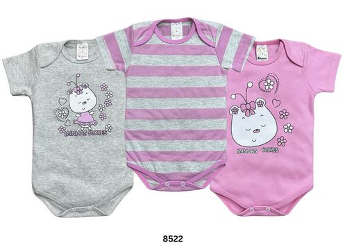 KIT BODY MANGA CURTA - FEMININO - 3 UNIDADES - TAMANHO RN AO EG # 8522 - PETUTINHA