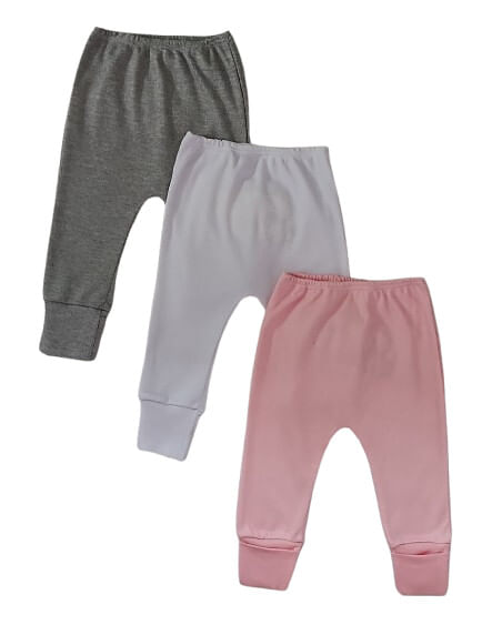 KIT CALÇA PÉ REVERSIVEL - 3 UNIDADES - TAMANHO RN AO G #221A - BAA BAA