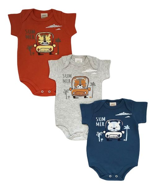 KIT BODY  MANGA CURTA - MASCULINO - 3 UNIDADES - TAMANHO RN AO G # 4606N - KORTE REKORTE