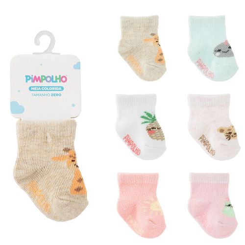 KIT MEIA COLORIDA - FEMININO - 6 PARES - TAMANHO ZERO # 0300659 - PIMPOLHO