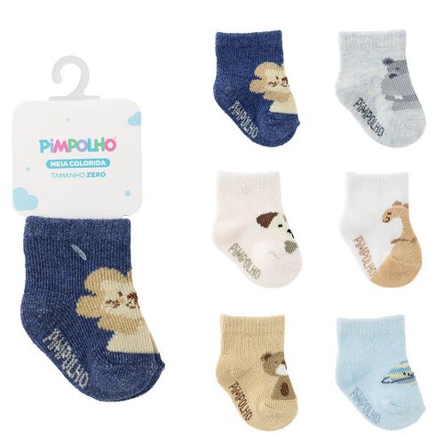 KIT MEIA COLORIDA - MASCULINO - 6 PARES - TAMANHO ZERO # 00660 - PIMPOLHO