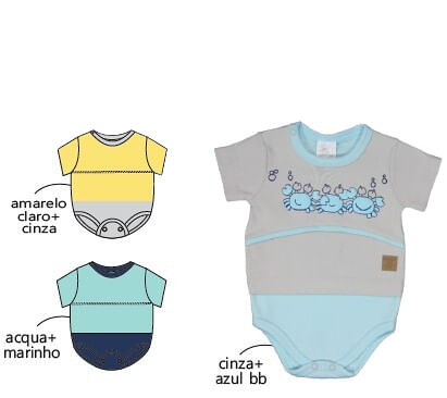 KIT BODY MANGA CURTA - 3 UNIDADES - TAMANHO RN AO G # 8888K - BICHO MOLHADO