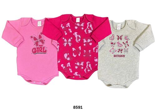 KIT BODY MANGA LONGA -FEMININO - 3 UNIDADES - TAMANHO1 AO 3 # 8591 - PETUTINHA