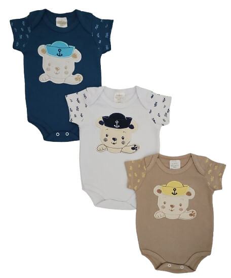 KIT BODY  MANGA CURTA - 3 UNIDADES - TAMANHO RN AO G # 4584N - KORTE REKORTE