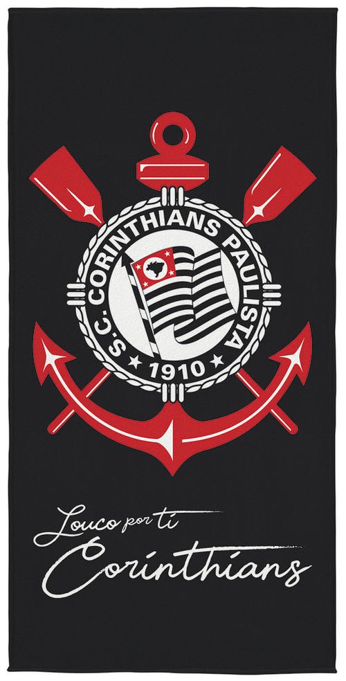 TOALHA DE BANHO AVELUDADA TRANSFER 70cm X 1,40m- CORINTHIANS #07103702 - LEPPER
