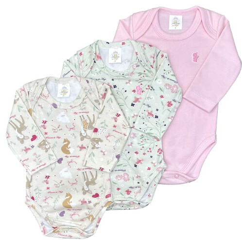 KIT BODY MANGA LONGA - 3 UNIDADES - TAMANHO RN AO G # 26033 - PRESENTE DE ANJO