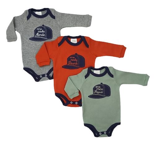 KIT BODY  MANGA LONGA - 3 UNIDADES - TAMANHO RN AO G # 4694N - KORTE REKORTE