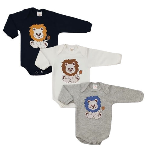 KIT BODY MANGA LONGA - 3 UNIDADES - TAMANHO RN AO G # 20.188 - LE&MA